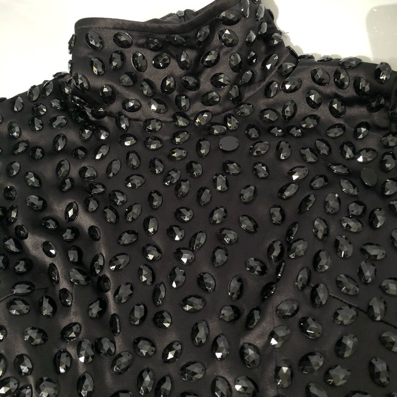 Black Beaded Satin Evening Dress - Picture 4 of 12